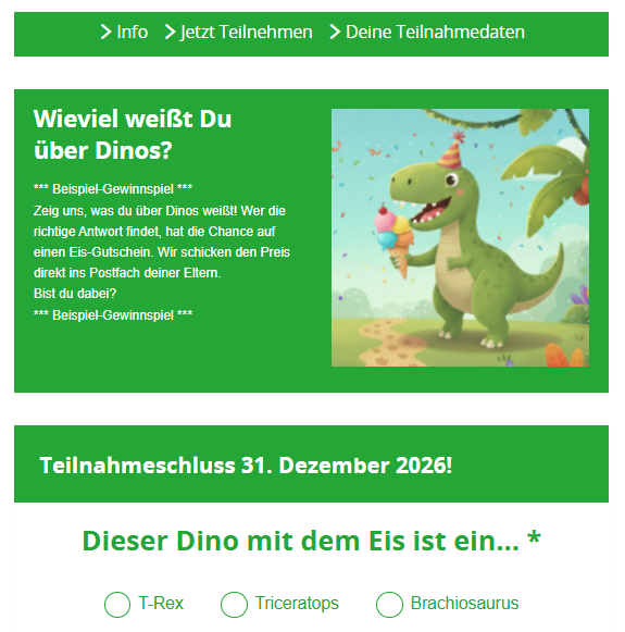 Beispiel-Gewinnspiel im Desktop-Design